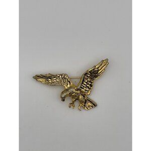 Flying Eagle Brooch Pin Antique Gold Tone Finish 2.5"